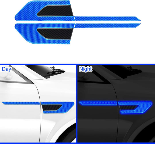 12 Pieces Reflective Car Stickers Set Rearview Mirror Reflective Warning Stickers Auto Door Cup Protectors and Handle Paint Scratch Films for Car Safety(Blue)