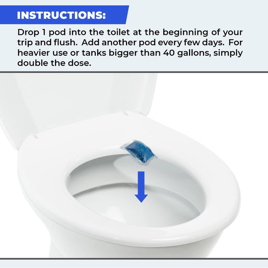 RV Toilet Treatment Drop Ins - 24 Easy Flush Self-Dissolving RV Black Tank Treatment Packets - Eliminate Odors and Break down Waste within Your RV Holding Tank