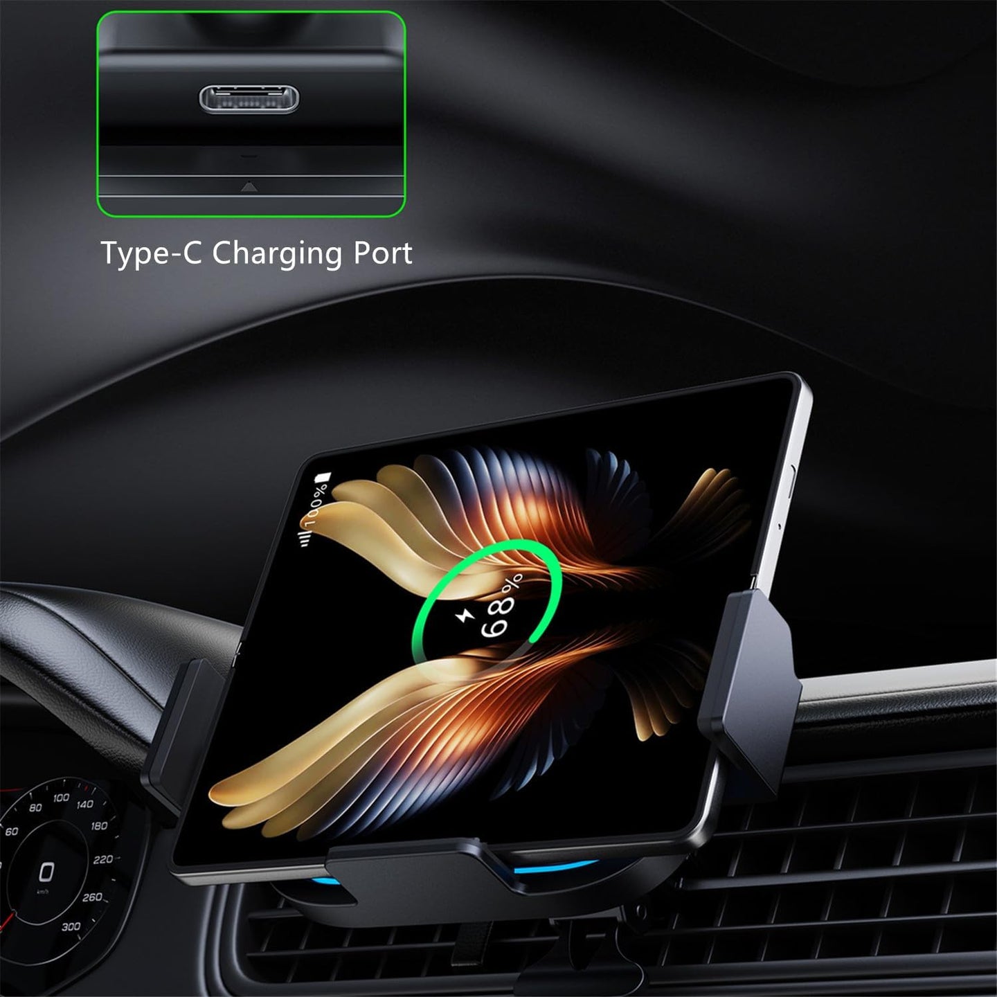 Wireless Car Charger for Samsung Galaxy Z Fold 6/5/4/3, 15W Fast Charging Car Mount, Car Accessories, Air Vent Charging Car Phone Holder for Galaxy Z Fold/Note, Landscape Phone Mount for Galaxy Z Fold