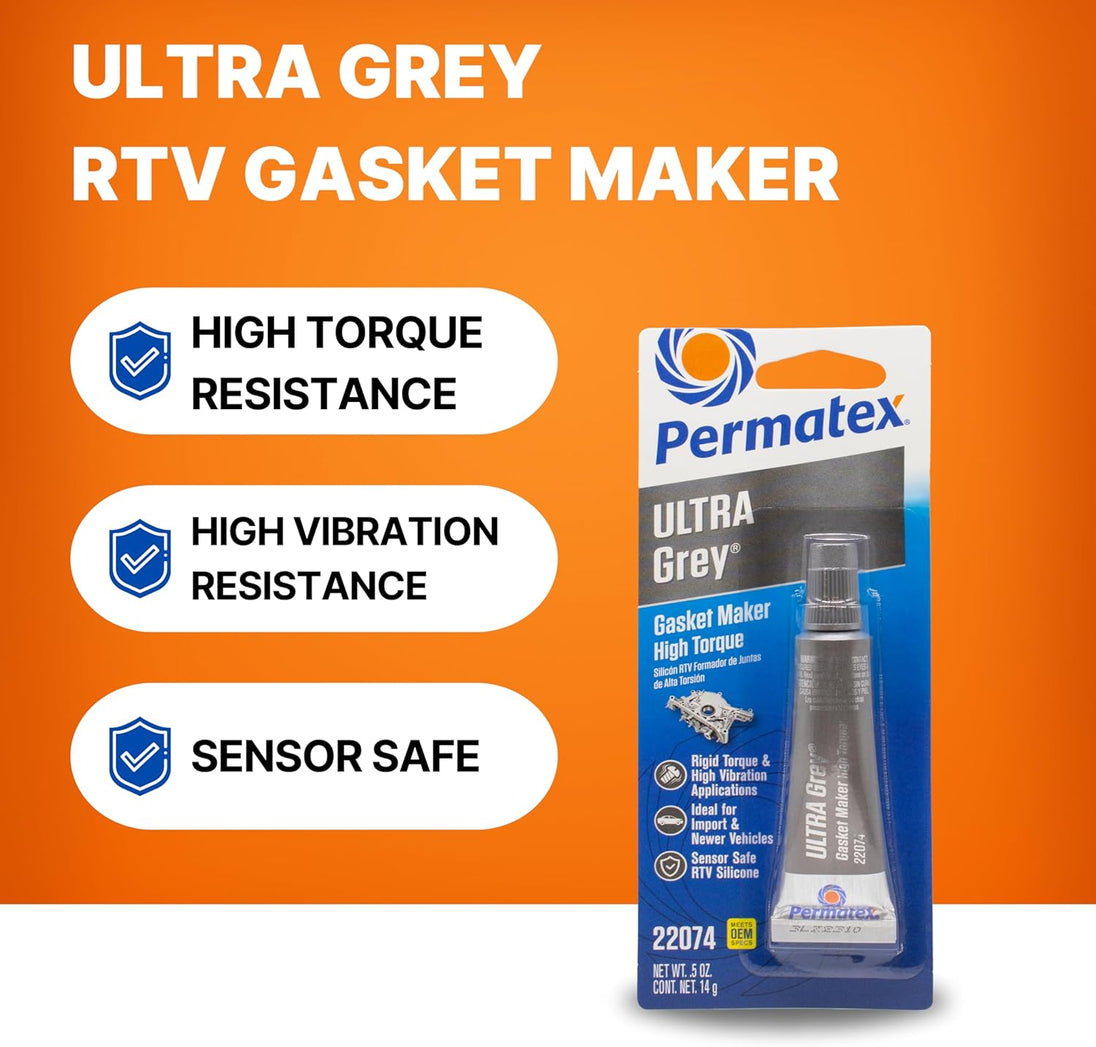 Permatex 22074 Ultra Grey Rigid High-Torque RTV Silicone Gasket Maker, 0.5 Oz.