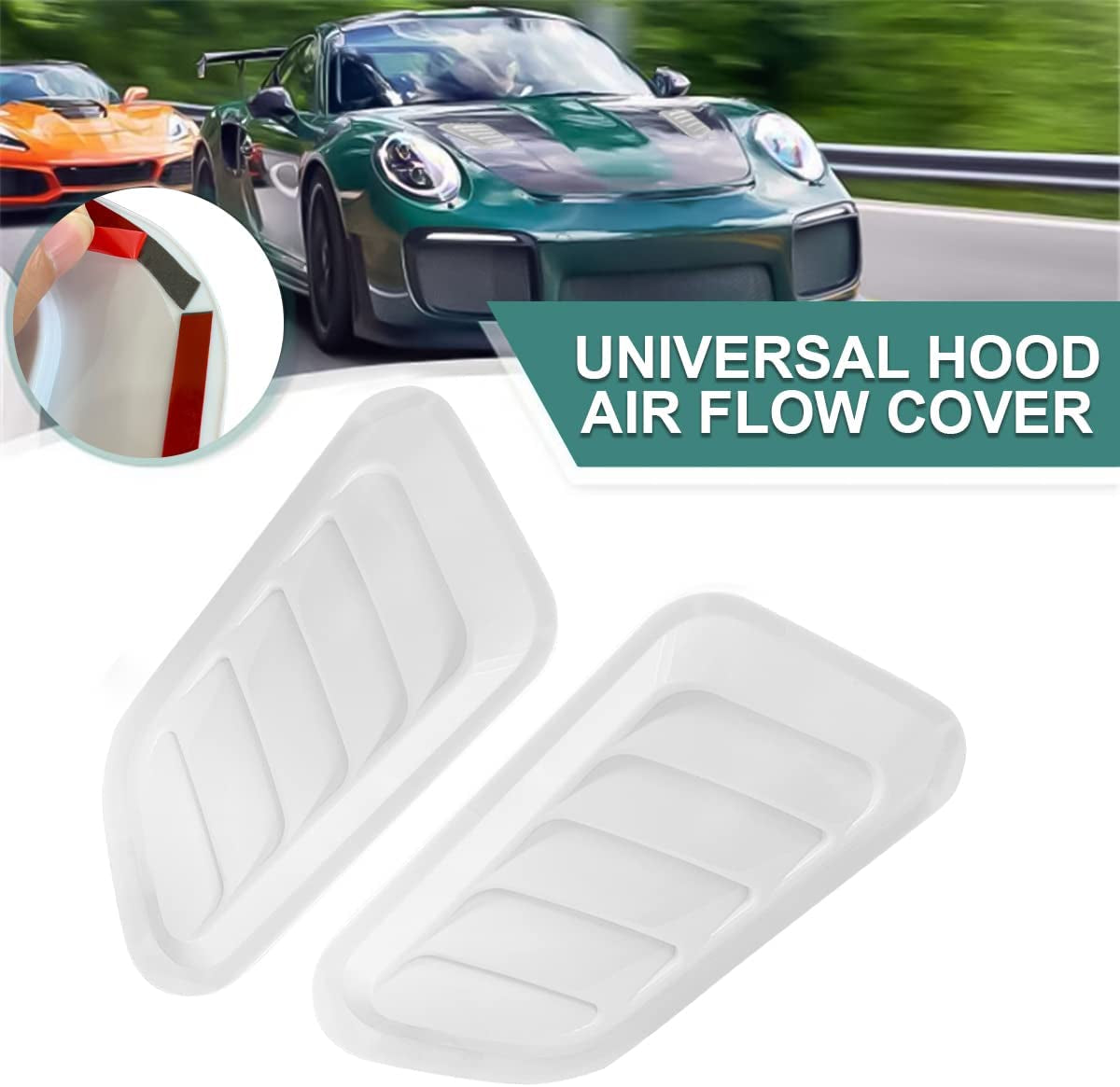 Car Hood Vents, 2PCS Universal Hood Air Vents for Car Hood Scoop, Bonnet Vent Hood Air Intake Trim Cover (White)