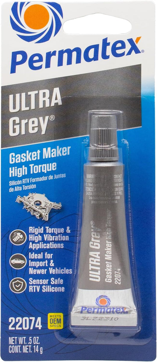 Permatex 22074 Ultra Grey Rigid High-Torque RTV Silicone Gasket Maker, 0.5 Oz.