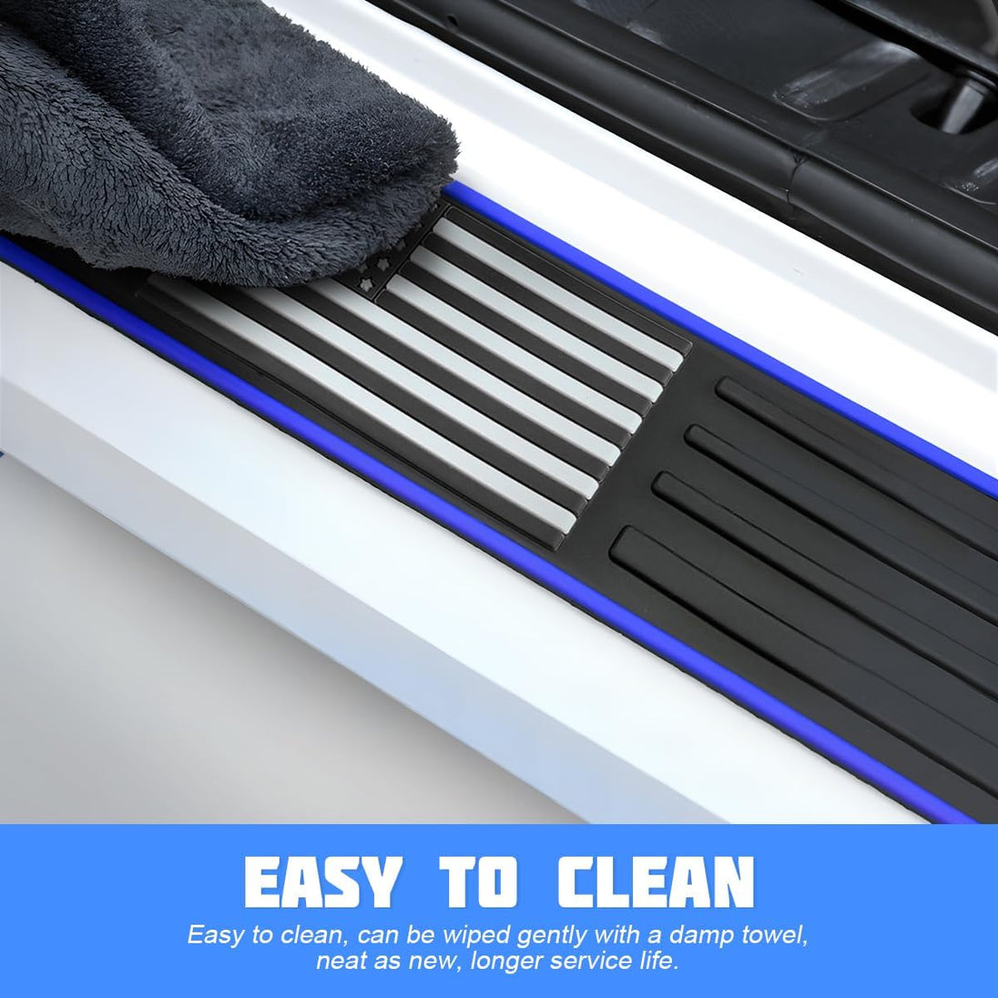 Car Rear Bumper Protector Guard, Anti-Scratch Abrasion Rubber Trunk Door Entry Sill Guard, Non-Slip Vehicle Trim Cover Protection Strip, Car Accessories (Black/Blue Edge/35.4"X2.7")