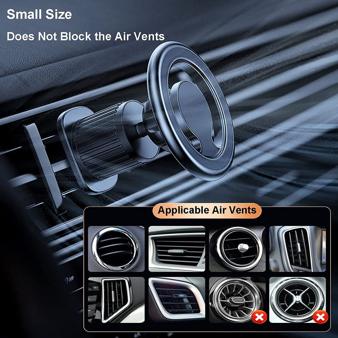 Magnetic 360° Rotation Car Vent Mount Phone Holder for Iphone 15 14 13 12 Series, with Metal Ring for Others Cell Phones as Samsung Galaxy and so On