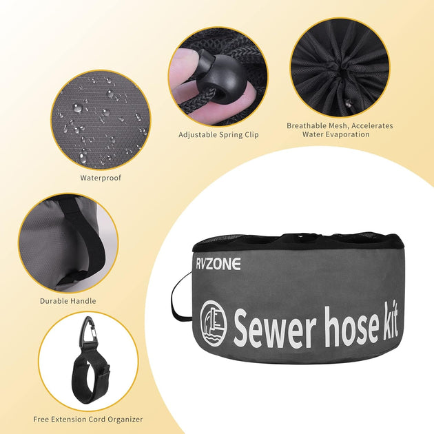 RV Hose Bag, Waterproof RV Hose Bag Organizer, Camper Accessories RV Equipment Storage Utility Bag for Sewer Hoses, Fresh/Black Water Hoses and Electrical Cords
