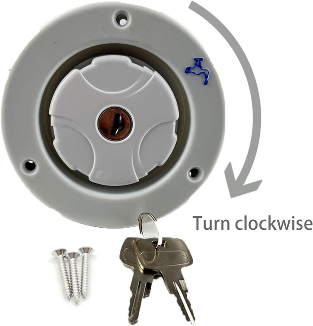 Non-Slip RV Fresh Water Locking Cap Spring and Seal Ring Designed with Inlet Gravity Fresh Water Filling Hatch for Camping Trailer Gravity RV, Motorhome, Touring Car (White)