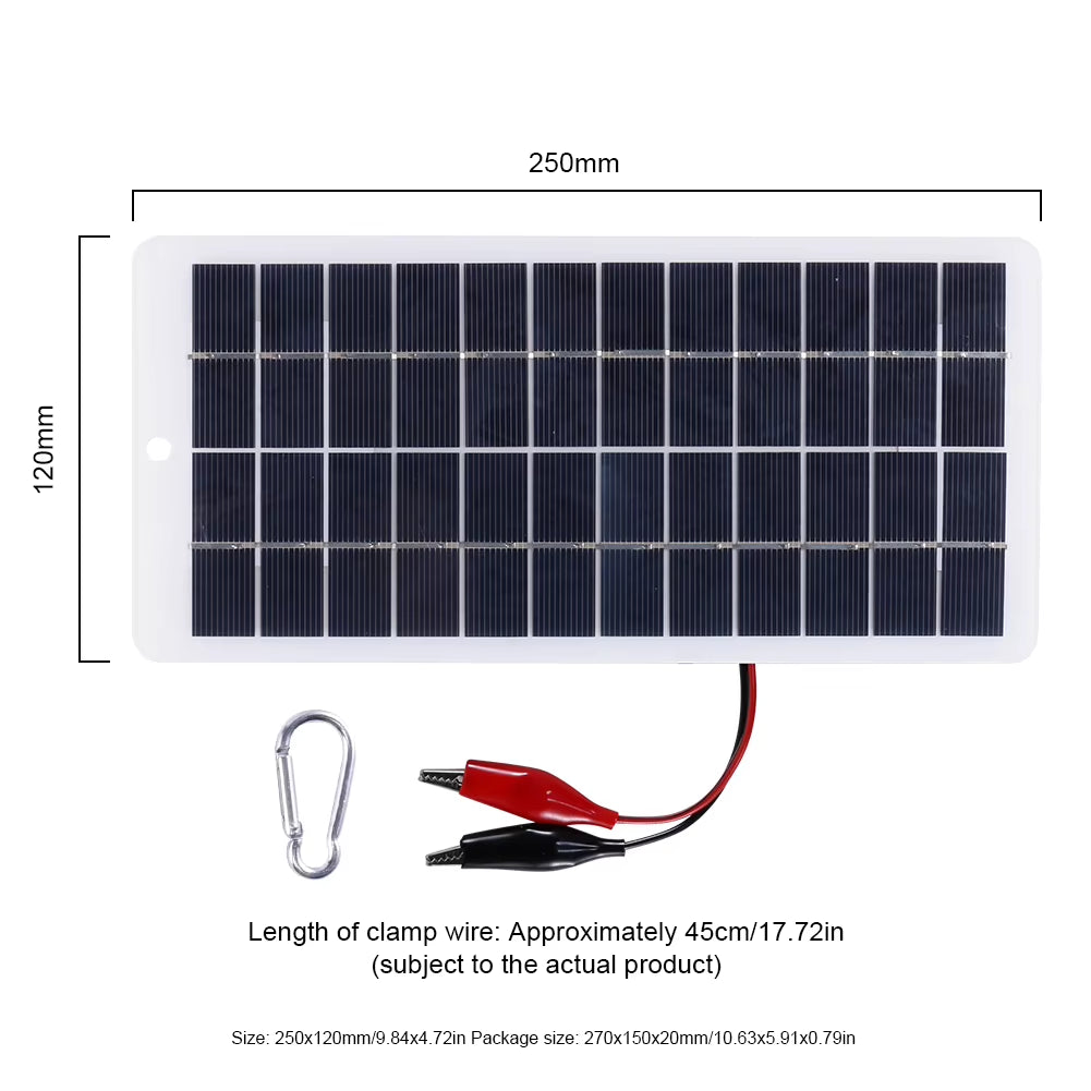 10W Solar Battery Charger with Carabiner 12V Solar Charger Polysilicon Solar Power Charger Portable for Outdoor Lamp Pump