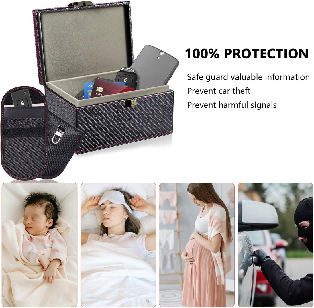 Faraday Box for Car Keys Fob Signal Blocker Keyless Entry Car Key Protector Faraday Cage with 2 Rfid Blocking Pouches Faraday Key Fob Protector for Car Keys Credit Cards Anti-Theft Car Security Device