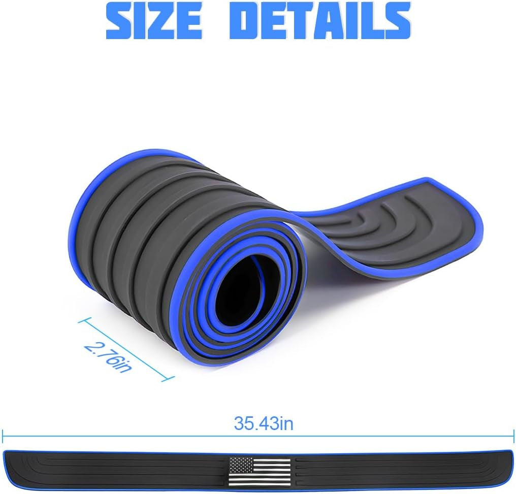 Car Rear Bumper Protector Guard, Anti-Scratch Abrasion Rubber Trunk Door Entry Sill Guard, Non-Slip Vehicle Trim Cover Protection Strip, Car Accessories (Black/Blue Edge/35.4"X2.7")
