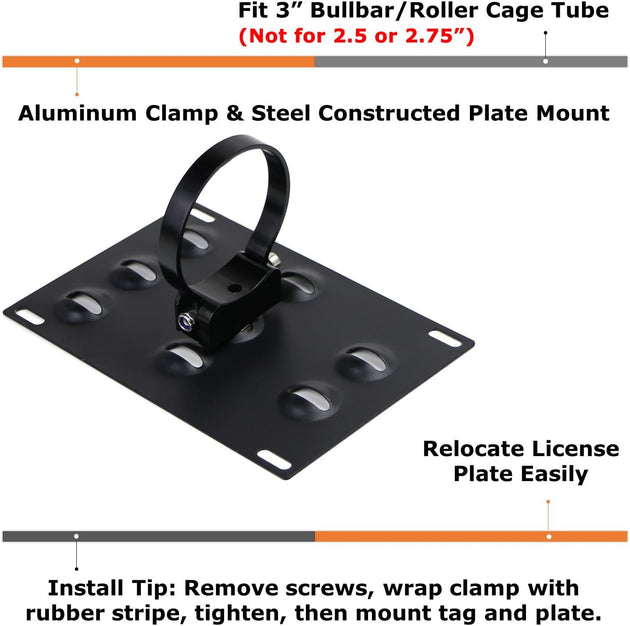 Ijdmtoy No Drill Required 3-Inch Bumper Guard Tube Mount License Plate Bracket/Holder