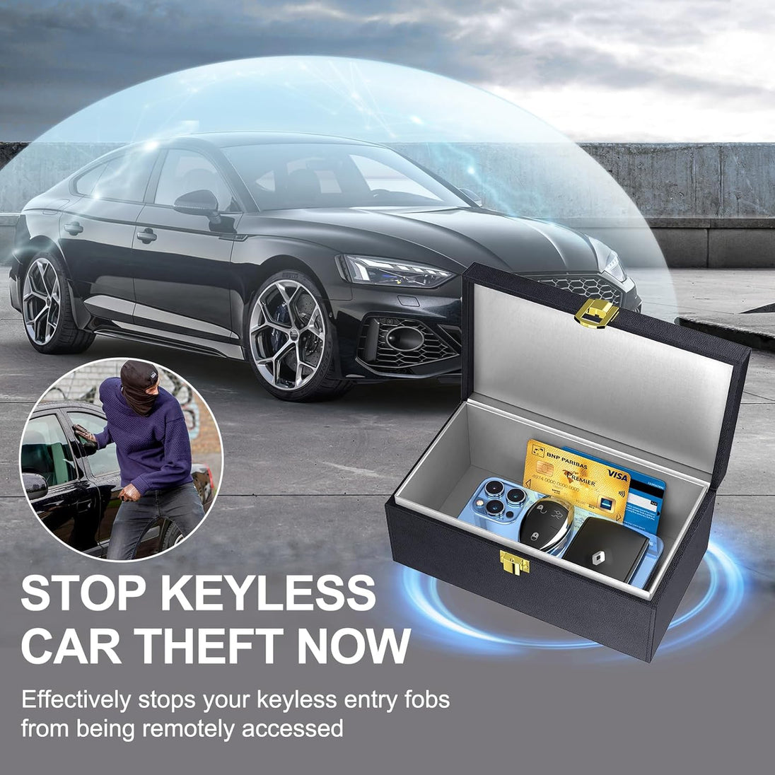 Samfolk Faraday Box with Faraday Pouch 2 Pack, Keyless Entry Car Key Safe Protector RFID Anti-Theft Signal Blocking Cages