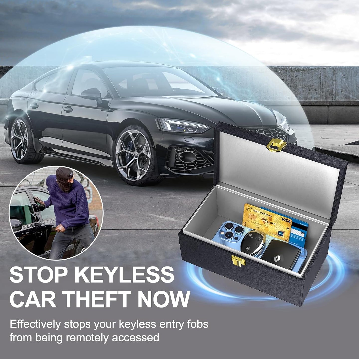 Samfolk Faraday Box with Faraday Pouch 2 Pack, Keyless Entry Car Key Safe Protector RFID Anti-Theft Signal Blocking Cages