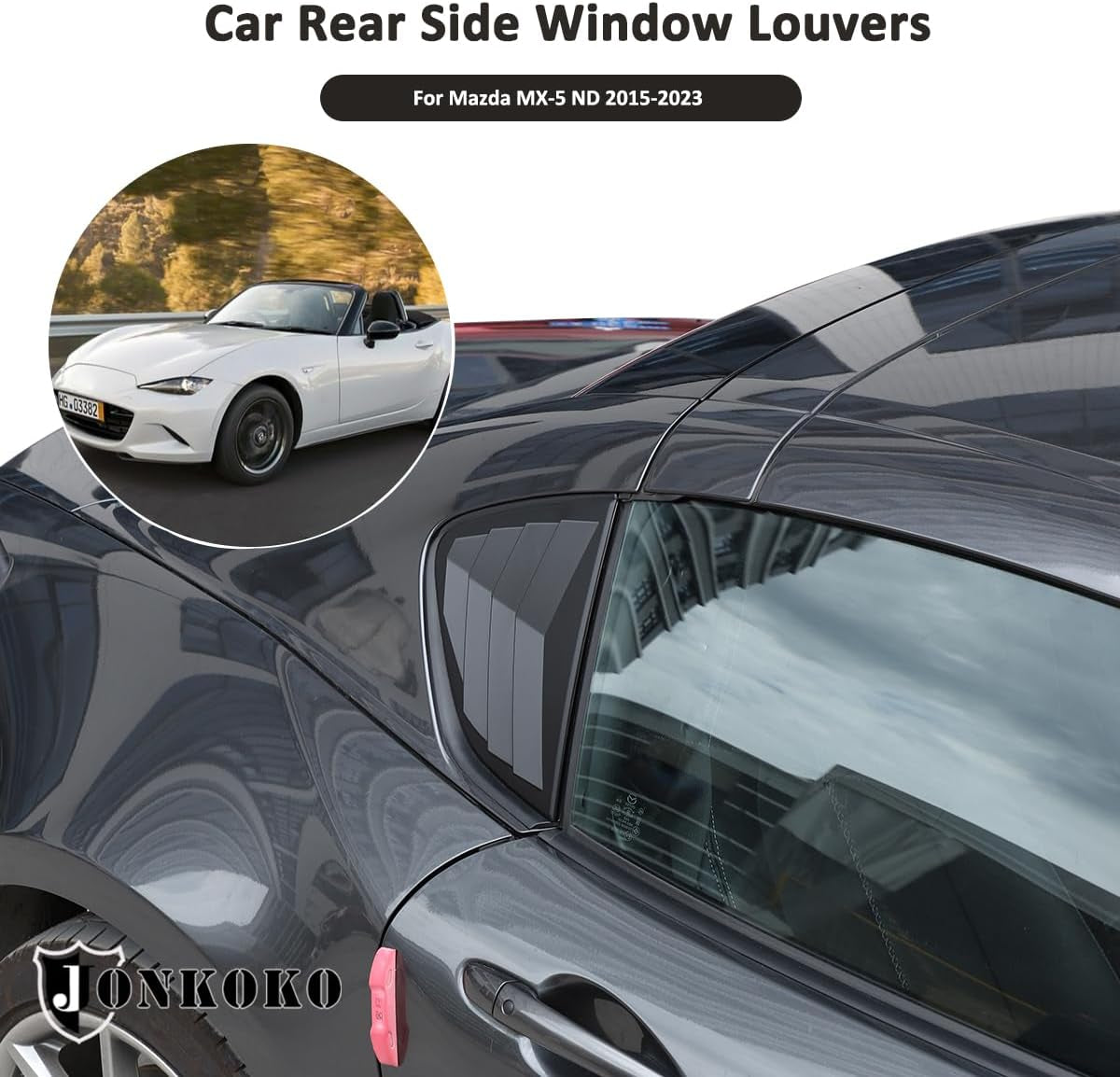 Car Rear Side Window Louvers for Mazda MX-5 ND 2015-2023 Triangular Window Glass Blinds Exterior Accessories (Only Fit Hardtop Version) (Gloss Black)