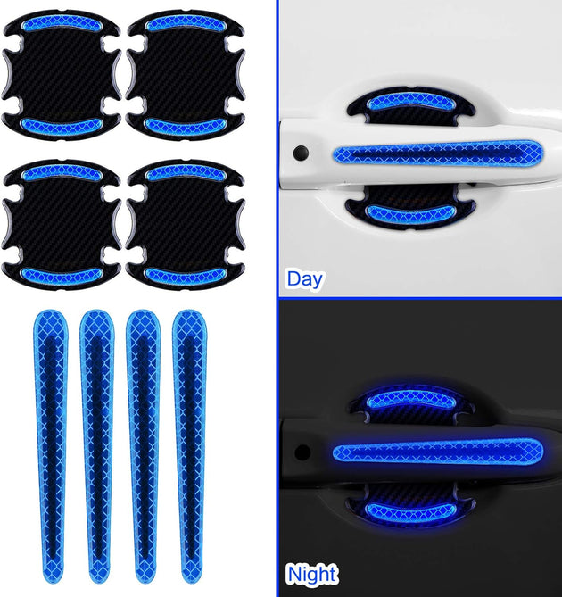 12 Pieces Reflective Car Stickers Set Rearview Mirror Reflective Warning Stickers Auto Door Cup Protectors and Handle Paint Scratch Films for Car Safety(Blue)