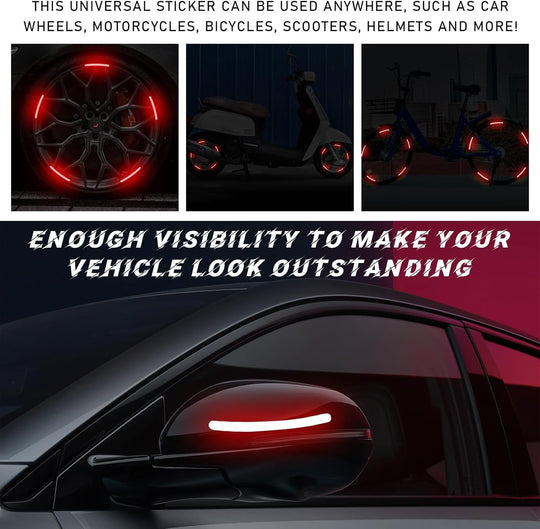 20PCS Reflective Car Wheel Decorative Stripe Stickers, Anti-Scratch Night Safety Warning Sticker, Fluorescent Tire Rims Decal, Auto Exterior Decor Accessories for Most Vehicles (Red)