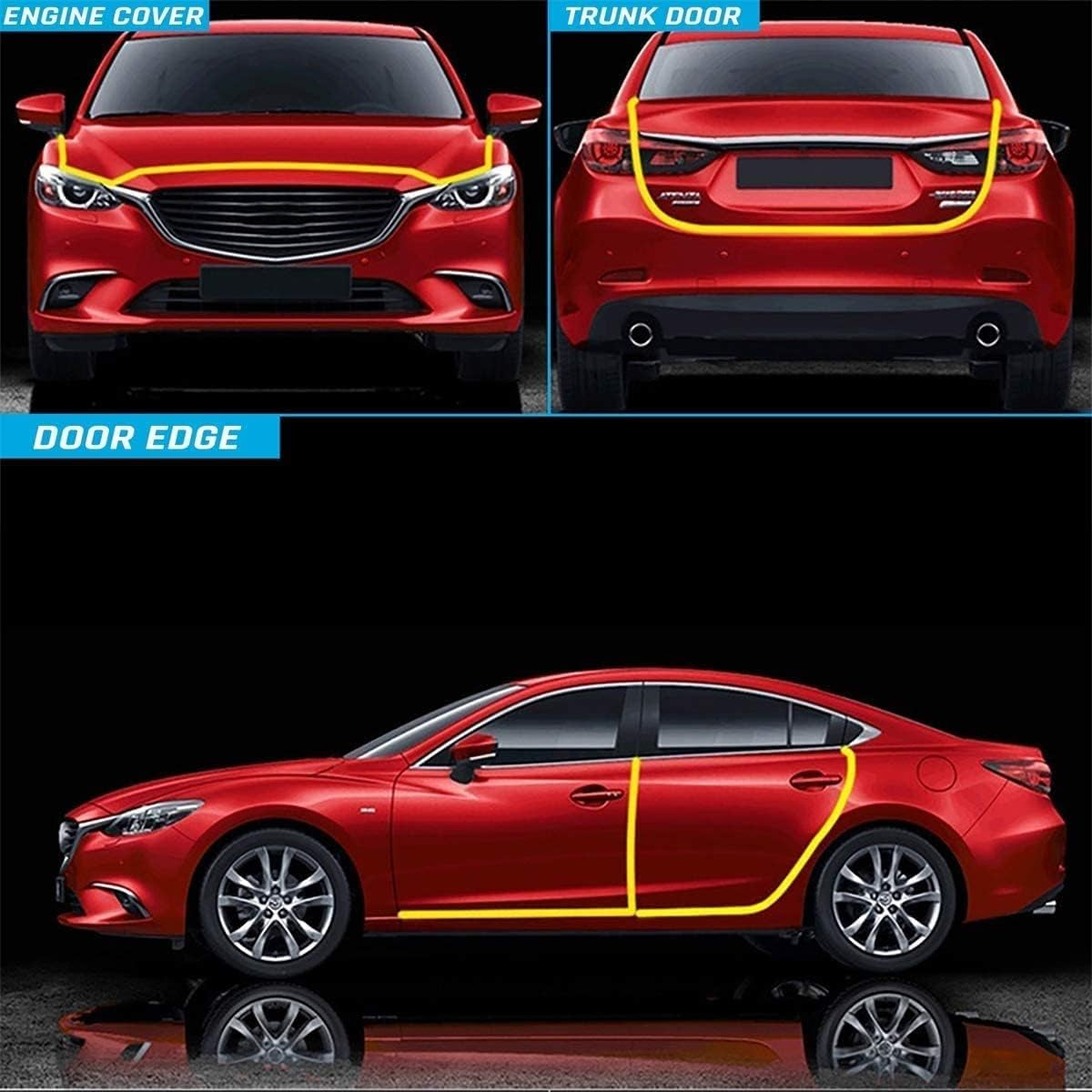 66Ft (20.2M) Long Car Door Edge Guards, U Shape Edge Trim Seal Protector, Anti-Collision Clips Fit for Most Cars | Black |