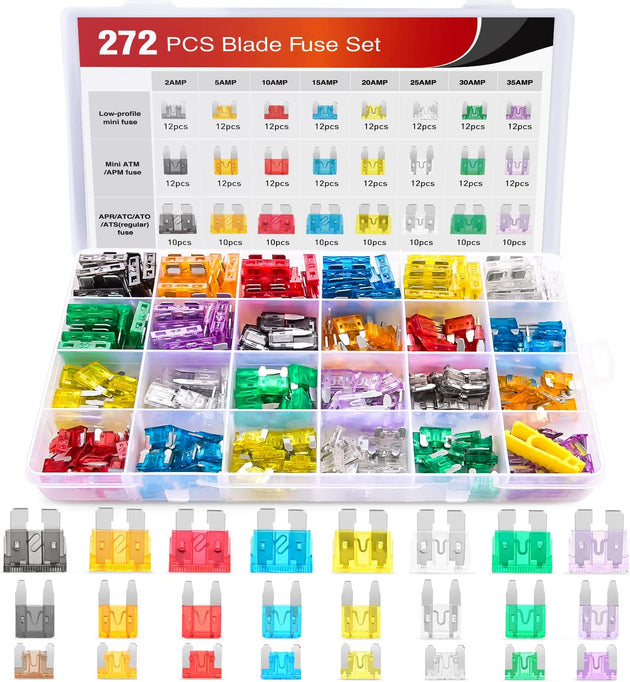 Nilight - 50019R 272Pcs Standard & Mini & Low Profile Mini Blade Fuse Assortment, 2A 5A 10A 15A 20A 25A 30A 35A Replacement Fuses for Car Boat Truck SUV Automotive