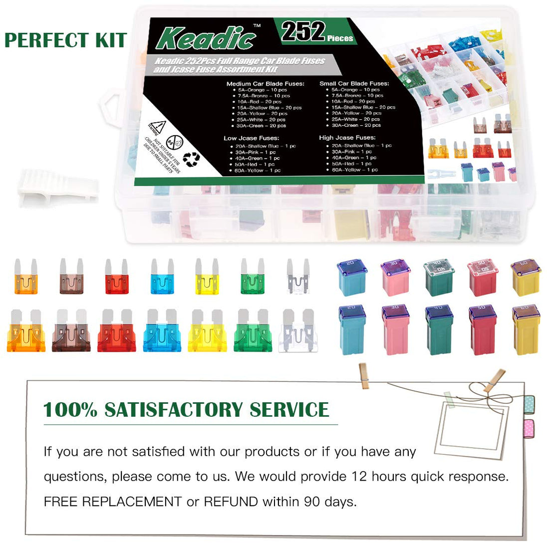 Keadic 252Pcs Car Fuses Assortment Kit, Automotive Assorted Fuses - 5A 7.5A 10A 15A 2, Blade Fuses Automotive Assorted Standard Auto Car Truck Blade Fuses Set for Truck Marine Auto Accessories