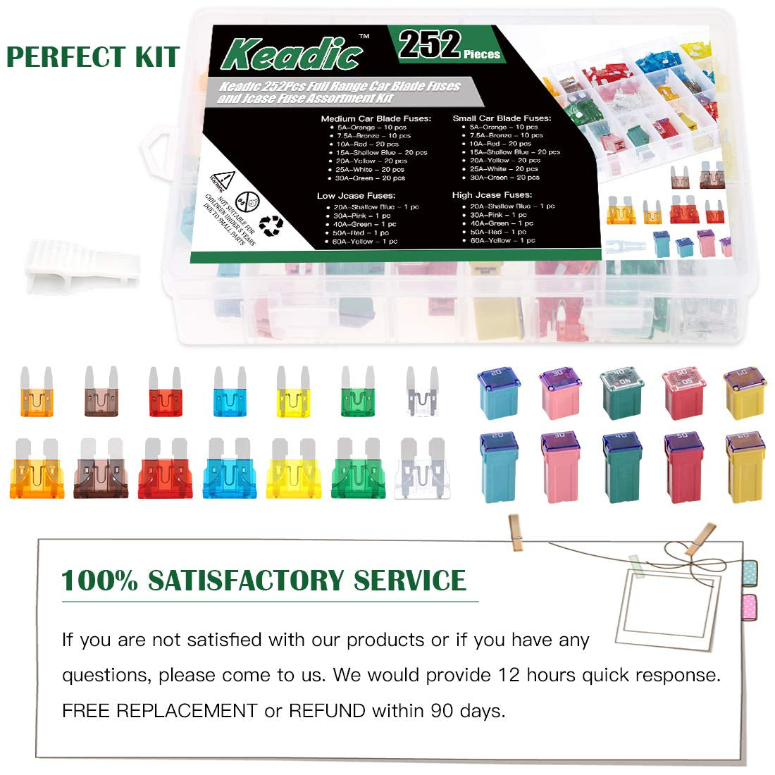 Keadic 252Pcs Car Fuses Assortment Kit, Automotive Assorted Fuses - 5A 7.5A 10A 15A 2, Blade Fuses Automotive Assorted Standard Auto Car Truck Blade Fuses Set for Truck Marine Auto Accessories