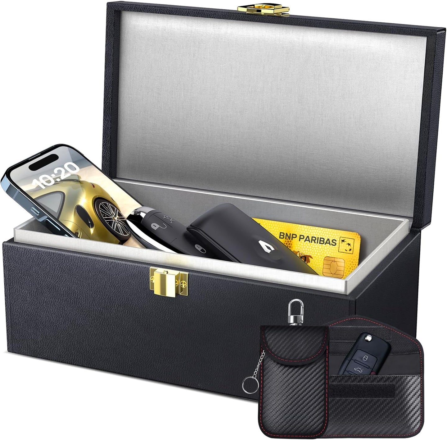 Samfolk Faraday Box with Faraday Pouch 2 Pack, Keyless Entry Car Key Safe Protector RFID Anti-Theft Signal Blocking Cages