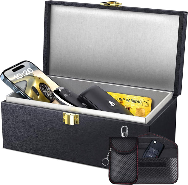 Samfolk Faraday Box with Faraday Pouch 2 Pack, Keyless Entry Car Key Safe Protector RFID Anti-Theft Signal Blocking Cages