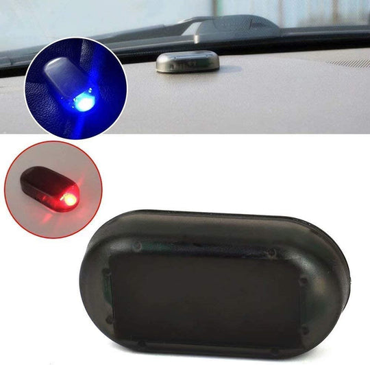 Car Solar Power Simulated Dummy Alarm Warning, Solar Car Alarm Led Light, 2 Pcs Anti-Theft Led Flashing Security Light with New USB Port (Blue + Red)