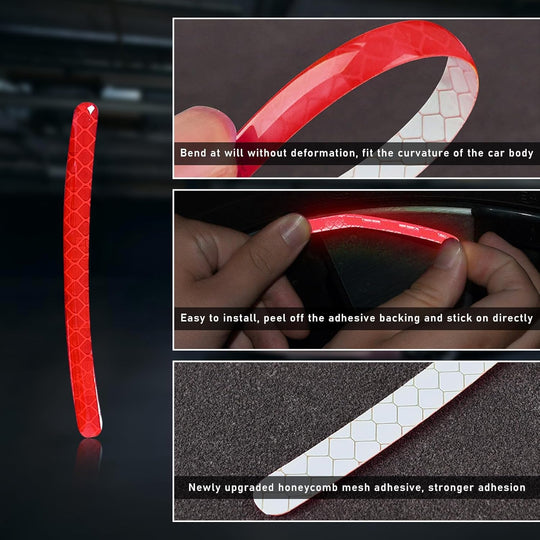 20PCS Reflective Car Wheel Decorative Stripe Stickers, Anti-Scratch Night Safety Warning Sticker, Fluorescent Tire Rims Decal, Auto Exterior Decor Accessories for Most Vehicles (Red)