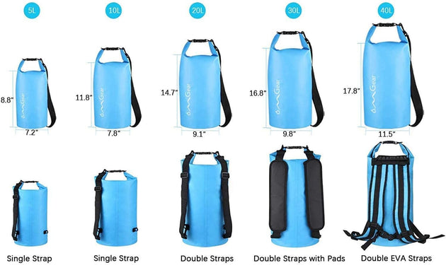 Omgear Waterproof Dry Bag Backpack Phone Pouch 40L/30L/20L/10L/5L Floating Dry Sack for Kayaking Boating Outdoors Activities