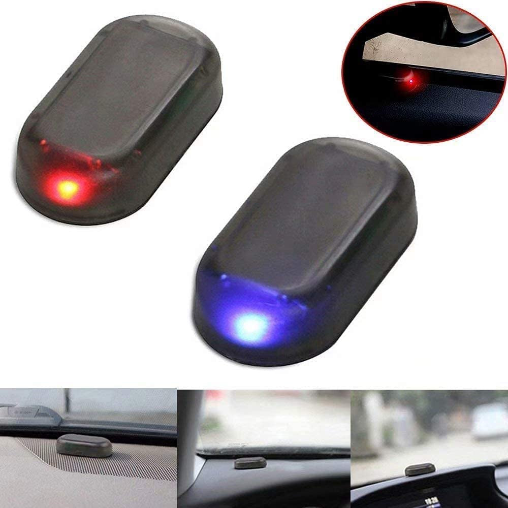 Car Solar Power Simulated Dummy Alarm Warning, Solar Car Alarm Led Light, 2 Pcs Anti-Theft Led Flashing Security Light with New USB Port (Blue + Red)