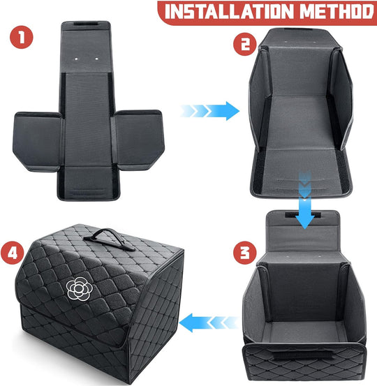 Car Trunk Organizer with Handle, Leather Multipurpose Car Cargo Boot Organiser, Collapsible Storage Box for Suvs & Sedans, Car Boot Tidy Organization for Car Accessories (White-S)