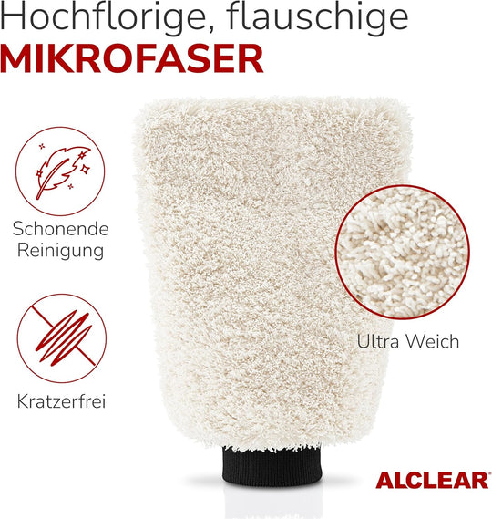 ALCLEAR 950013WH Microfibre Glove for Washing Car with Car Shampoo and Cleaner,Better than Car Wash Sponge, Polishing or Microfibre Cloth, Motorcycles, Car Preparation and Care, Black/White, 27X17Cm