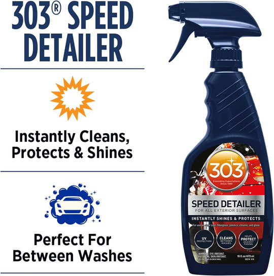 303 Products Speed Detailer - for All Exterior Automotive Surfaces - Instantly Shines and Protects Paint - Cleans between Washes - UV Protection, 16 Fl. Oz. (30216CSR) Packaging May Vary