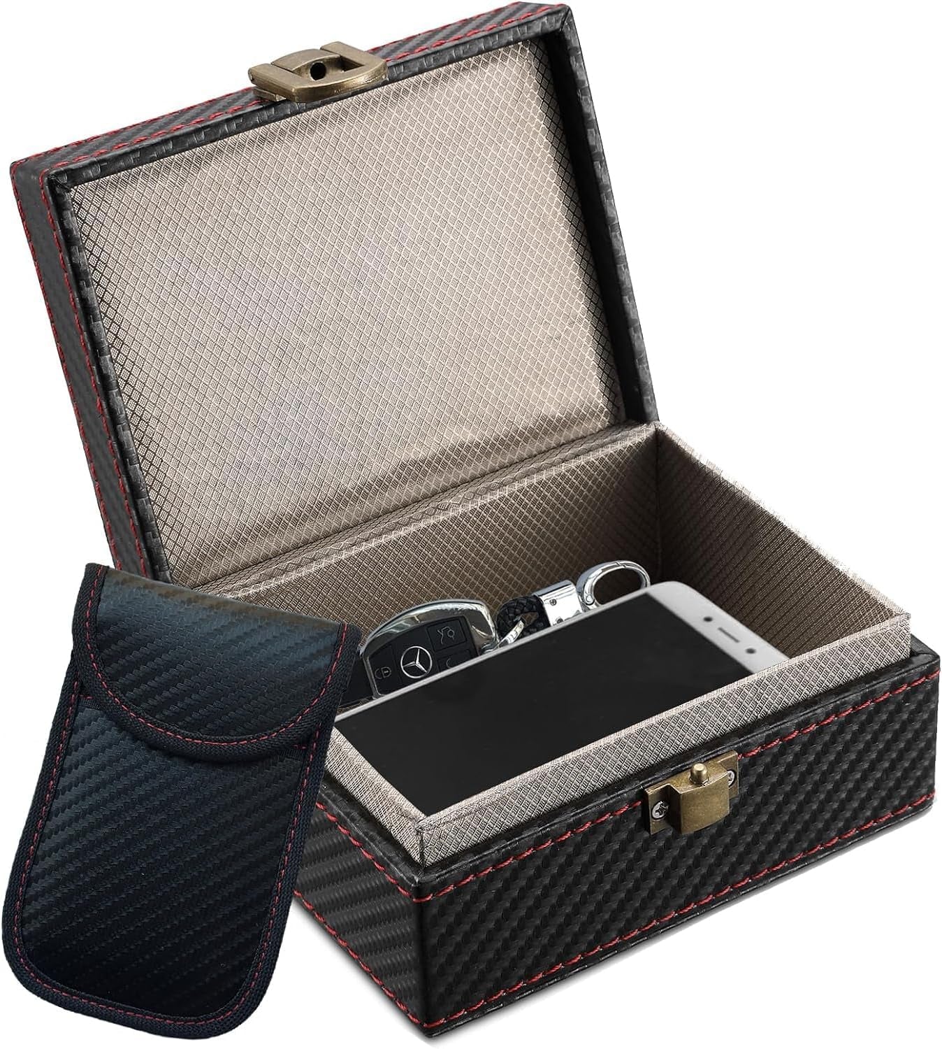 Faraday Box with a Blocker Pouch, Car Key Signal Blocker Box, Keyless Entry RFID Blocking Box, Anti-Theft Faraday Cage,Key Storage Boxes,Safe Secure Box for Remote Smart Keys