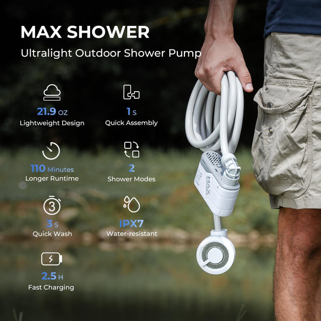 FLEXTAILGEAR MAX Shower Camping Shower Portable Shower, Ultralight Rechargeable Outdoor Shower Pump, Travel Shower with USB-C Water Pump for Hiking, Car Wash, Pet Cleaning, Beach Vacations