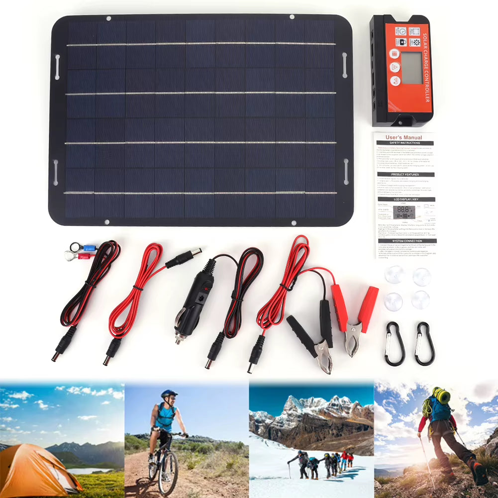 12W Solar Car Battery Charging Kit with Solar Charge Controller Polycrystalline Solar Panel Charger for Car RV Boat Motorcycle