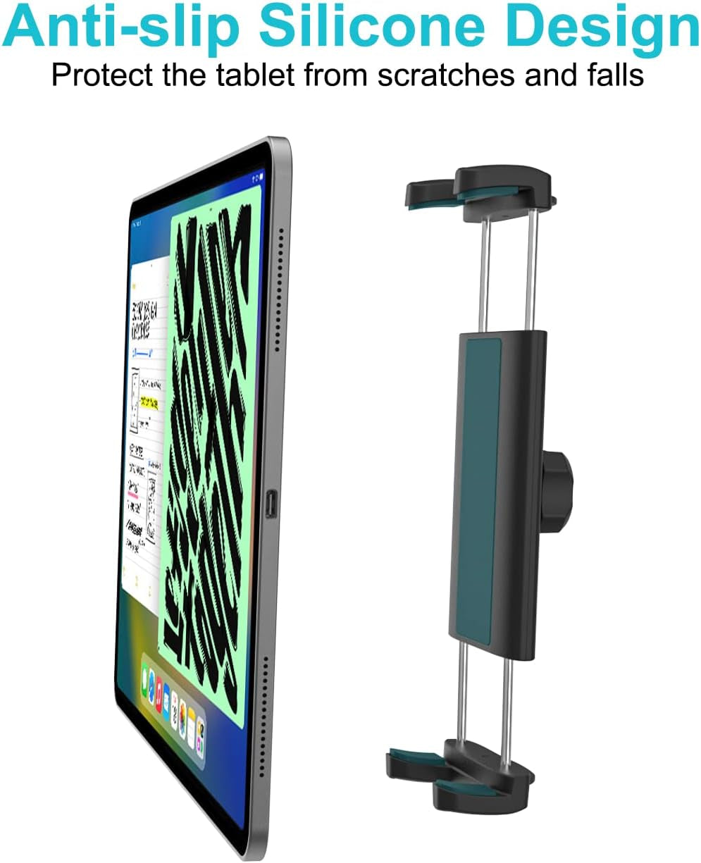 EXSHOW Car Seat Rail Tablet Holder for Truck, Metal Gooseneck Car Floor Seat Bolt Tablet Mount, Pickup/Commercial Vehicles/Semi Truck Stand for Ipad Pro Mini Air, Galaxy Tabs, Iphone, 4-12.9" Tablets