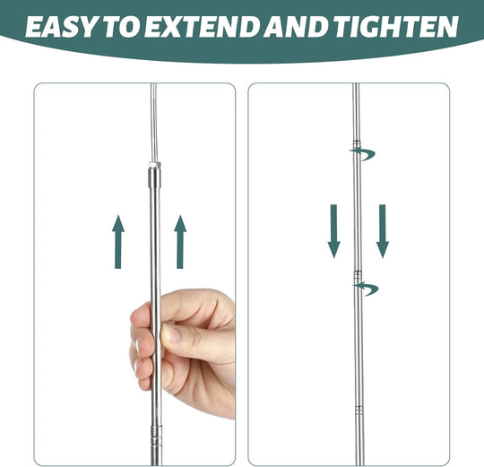 2 Pcs 11.42 to 42.72 RV Awning Rod Opener Easy Reach Telescopic Puller RV Awning Part Retractable Hook Stainless Steel Pulling Rod Retracted Pull Cane for Camper Canopy Tool