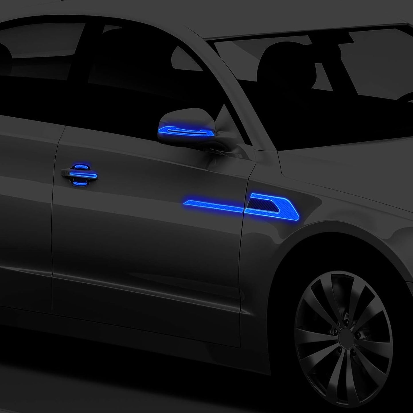 12 Pieces Reflective Car Stickers Set Rearview Mirror Reflective Warning Stickers Auto Door Cup Protectors and Handle Paint Scratch Films for Car Safety(Blue)