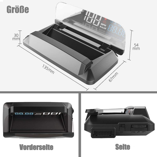 Car Head up Display, OBD Car HUD Display, 5.5 Inch with Reflection Board, No Double Image Stereo Projection Display Speed RPM Voltage, Multifunctional HUD for All Cars