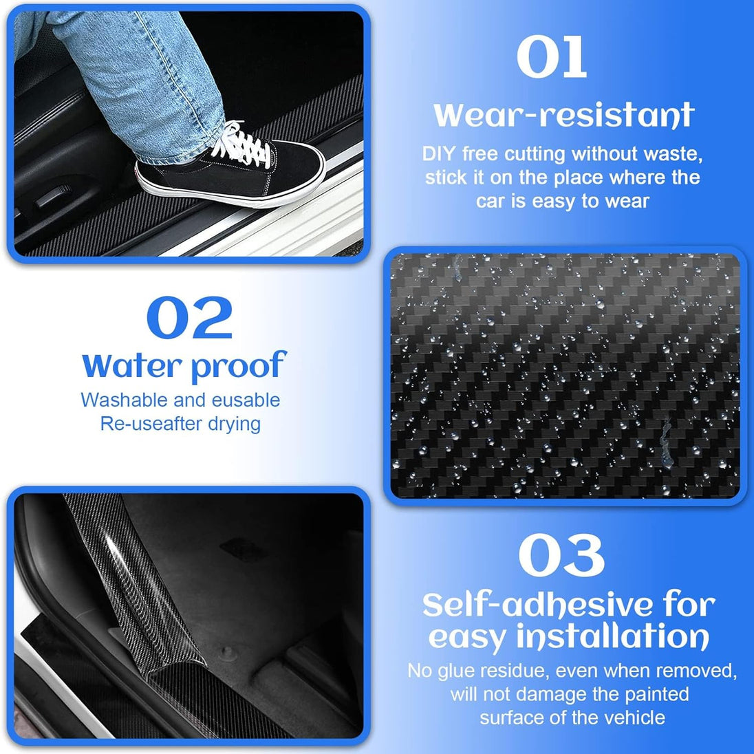 Door Sill Protector, （3Cm×10M） 1.2In X 32.8Ft Car Door Entry Edge Guards, Carbon Fiber Car Sticker for Car Door Edges, Front and Rear Bumpers, Door Sill Protection (Black)