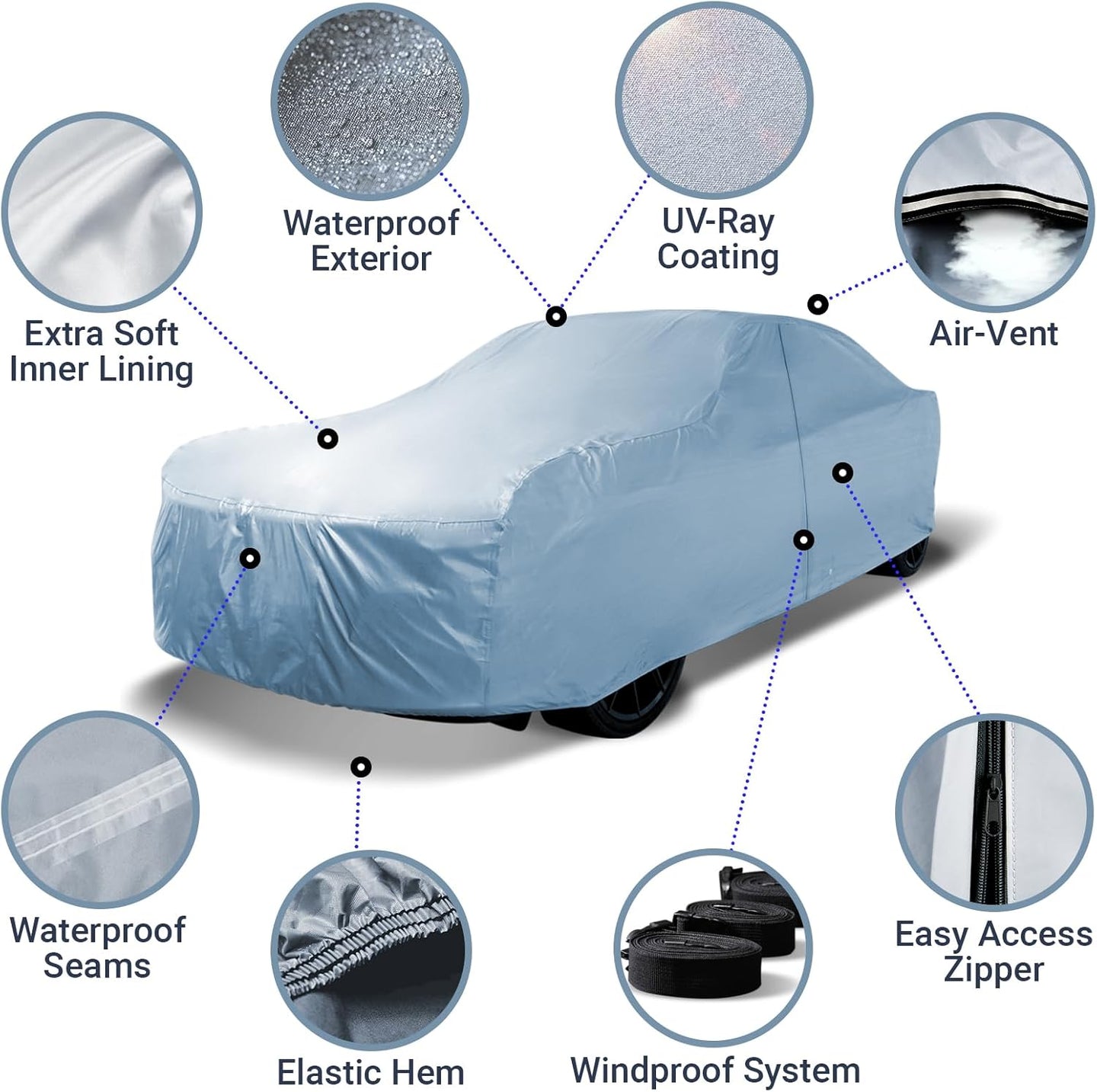 Icarcover Custom Car Cover for 2017-2020 Fia T 124 Spider, Waterproof All Weather Rain Snow UV Sun Protector Full Exterior Weatherproof Indoor Outdoor Car Cover with Strap