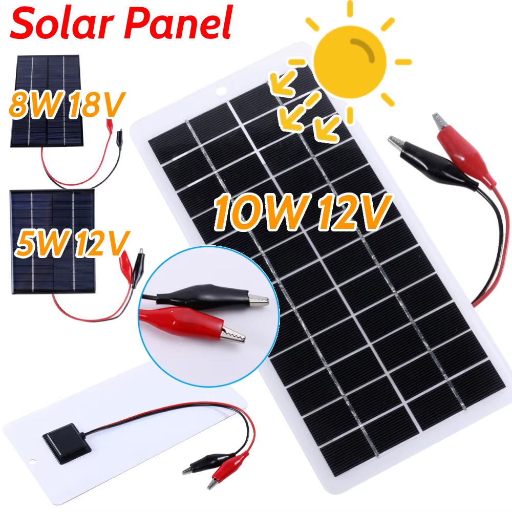 10W Solar Battery Charger with Carabiner 12V Solar Charger Polysilicon Solar Power Charger Portable for Outdoor Lamp Pump