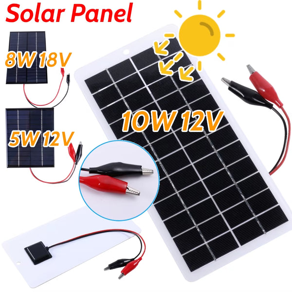 10W Solar Battery Charger with Carabiner 12V Solar Charger Polysilicon Solar Power Charger Portable for Outdoor Lamp Pump
