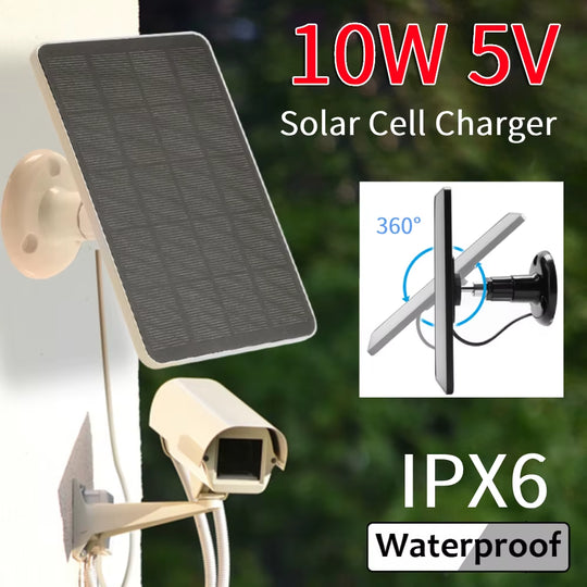 10W 5V Solar Cells Charger Micro USB Charging Monocrystalline Solar Panels with Mount Waterproof for Outdoor Camera Surveillance