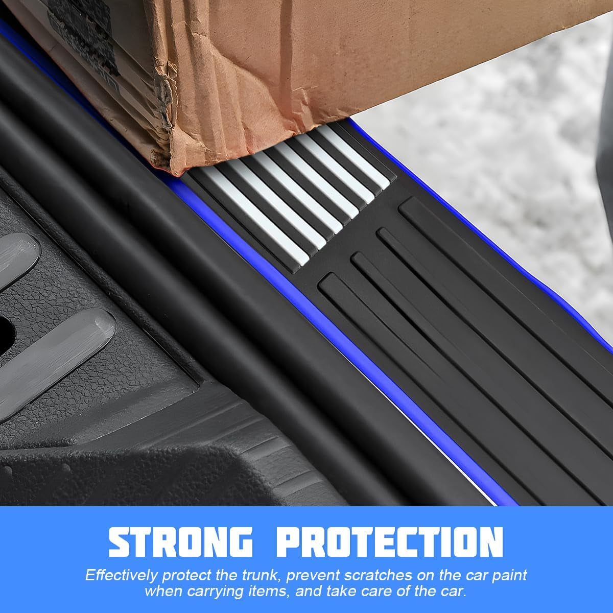 Car Rear Bumper Protector Guard, Anti-Scratch Abrasion Rubber Trunk Door Entry Sill Guard, Non-Slip Vehicle Trim Cover Protection Strip, Car Accessories (Black/Blue Edge/35.4"X2.7")