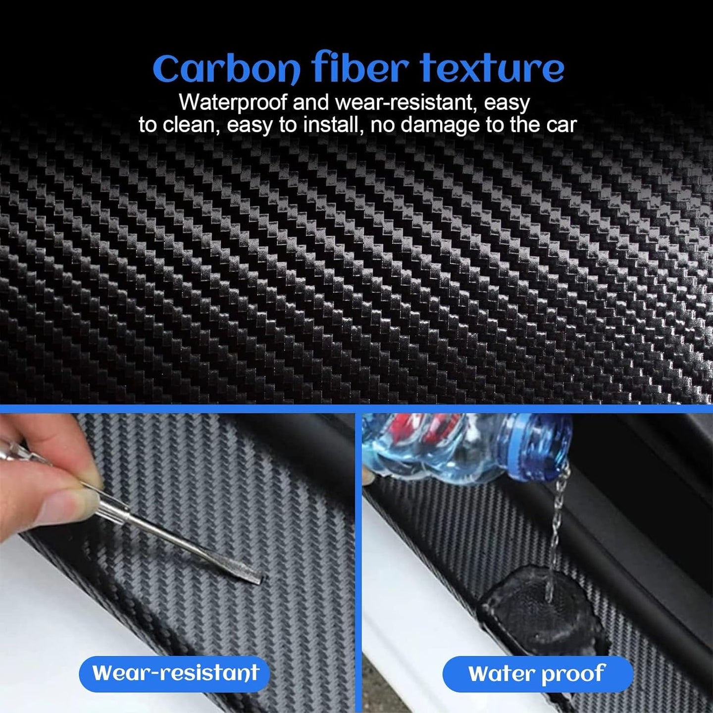 Door Sill Protector, （3Cm×10M） 1.2In X 32.8Ft Car Door Entry Edge Guards, Carbon Fiber Car Sticker for Car Door Edges, Front and Rear Bumpers, Door Sill Protection (Black)