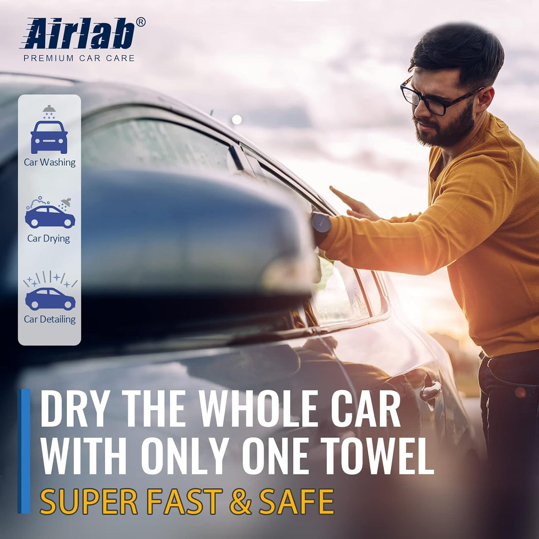 Airlab Extra Large Microfibre Car Cleaning Cloth, 90X60Cm, 650GSM, Black