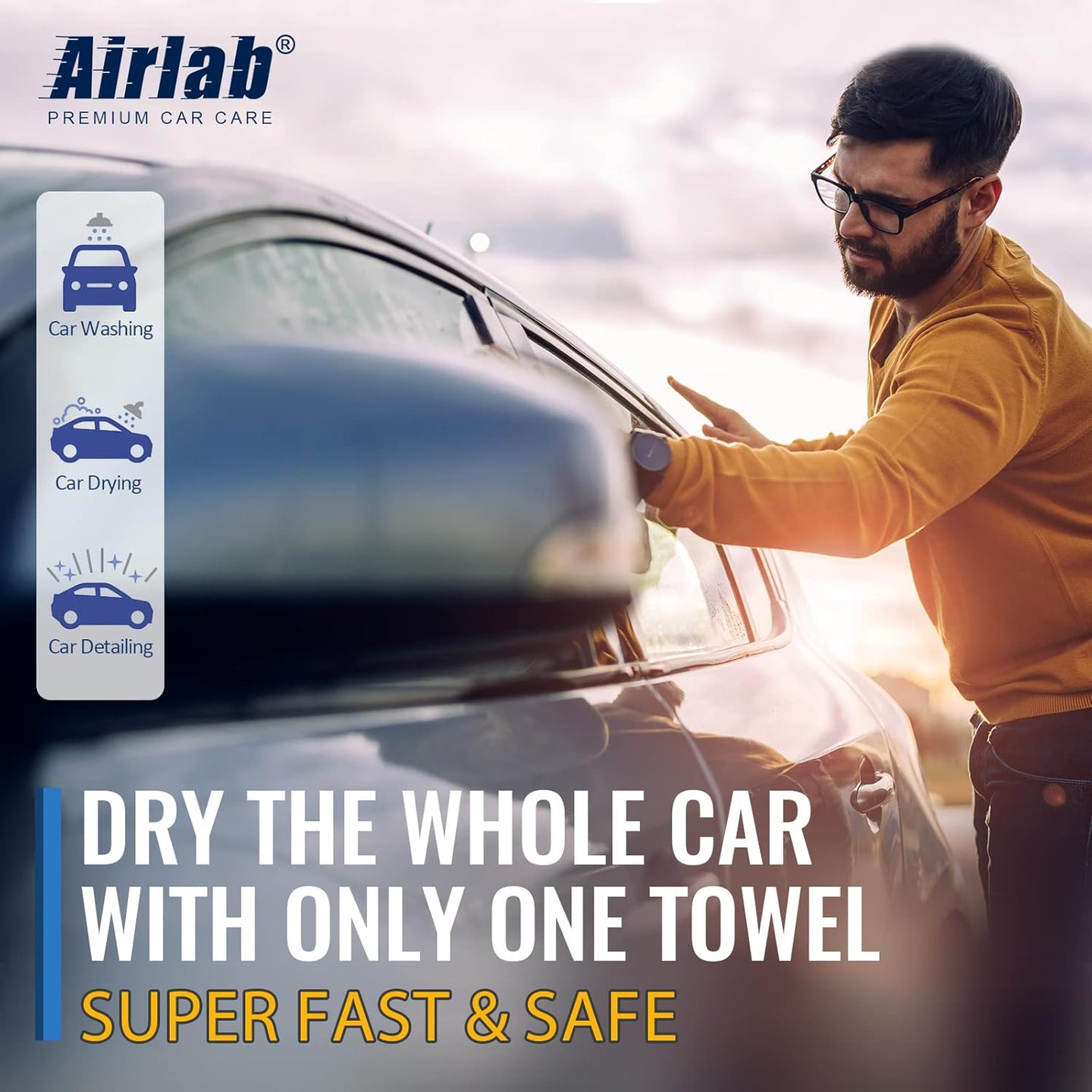 Airlab Extra Large Microfibre Car Cleaning Cloth, 90X60Cm, 650GSM, Black