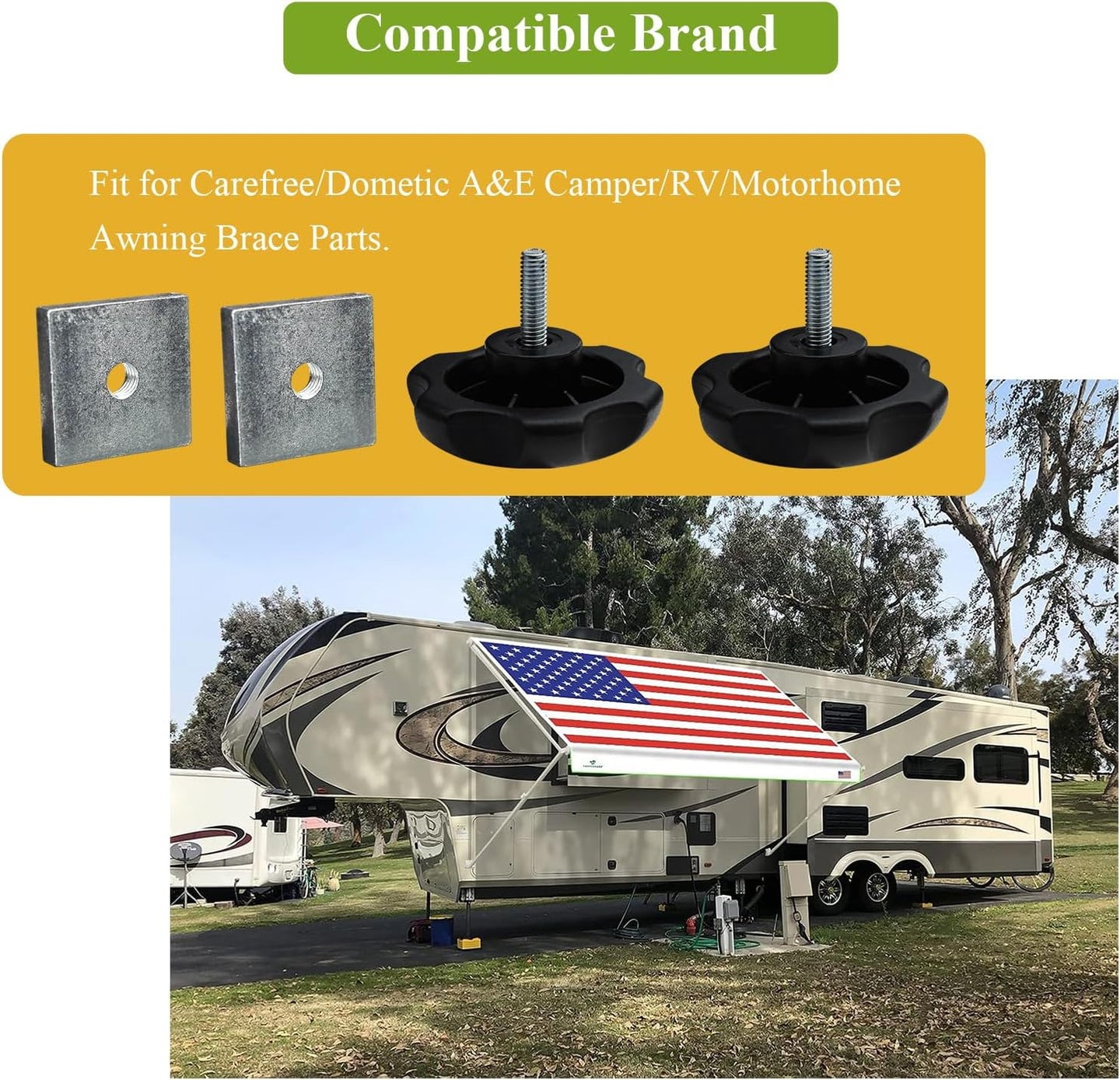 4 Pack 3311578001 Camper RV Awning Brace Knob, Awning Rafter Locking Knobs Replacement Parts with Clamp & Nut Kit, Fit for Carefree/Dometic A&E Camper/Rv/Motorhome Awning Brace Parts