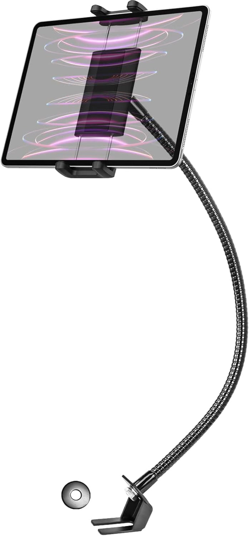 EXSHOW Car Seat Rail Tablet Holder for Truck, Metal Gooseneck Car Floor Seat Bolt Tablet Mount, Pickup/Commercial Vehicles/Semi Truck Stand for Ipad Pro Mini Air, Galaxy Tabs, Iphone, 4-12.9" Tablets